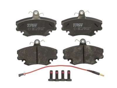 Set plăcuțe frână TRW, față (cu accesorii; cu șuruburi de ghidare etrier frână), pentru: DACIA LOGAN, LOGAN MCV, SANDERO; RENAULT 11, 18, 18 VARIABLE, 19 I 1.0-Electric 04.78-