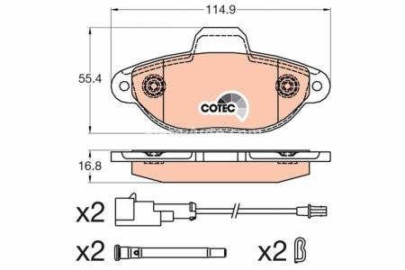 Set plăcuțe frână TRW, față (cu suplimente), pentru: FIAT PANDA, PUNTO, SEICENTO / 600; FORD KA 0.9/1.1/1.2 11.97-
