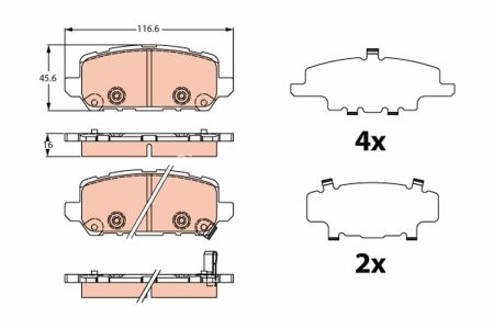 Set plăcuțe frână TRW, spate, (cu suplimente), pentru: HONDA HR-V 1.5/1.6D 08.15- 3