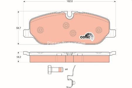 Set plăcuțe frână TRW, față (cu accesorii; cu șuruburi de ghidare etrier frână), pentru: LAND ROVER DISCOVERY III, DISCOVERY IV, RANGE ROVER III 2.7D-5.0 03.02-12.18