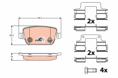 Set plăcuțe frână TRW, spate, (cu accesorii; cu șuruburi de ghidare etrier frână), pentru: LAND ROVER FREELANDER 2 2.2D 10.06-10.14