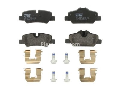 Set plăcuțe frână TRW, spate, (cu accesorii; cu șuruburi de ghidare etrier frână), pentru: MINI (F55), (F56), (F57) 1.2-2.0D 09.13-