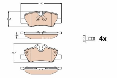 Set plăcuțe frână TRW, spate, (cu accesorii; cu șuruburi de ghidare etrier frână), pentru: MINI (F55), (F56), (F57) 1.2-2.0D 09.13-