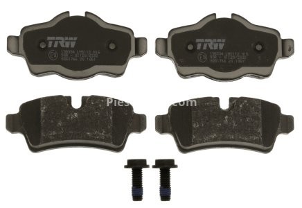 Set plăcuțe frână TRW, spate, (cu accesorii; cu șuruburi de ghidare etrier frână), pentru: MINI (R50, R53), (R56), (R57), (R58), (R59), CLUBMAN (R55) 1.4-2.0D 03.06-06.15 3