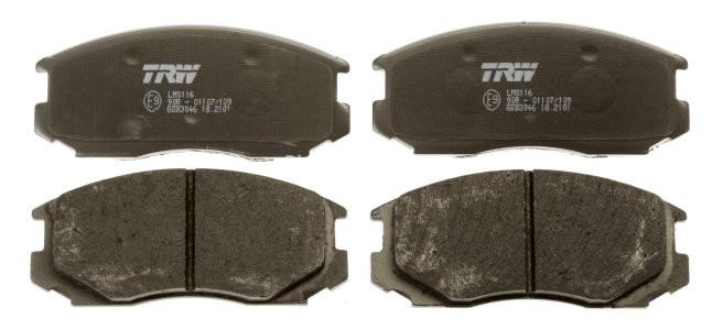 Set plăcuțe frână TRW, față, pentru: MITSUBISHI COLT III, COLT IV, COLT V, LANCER III, LANCER IV, LANCER V, LANCER VI, MIRAGE IV, MIRAGE V, TREDIA 1.3-2.0D 08.86-10.03 3