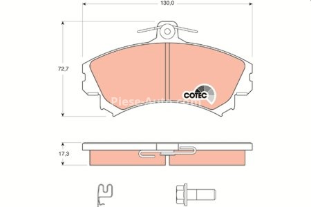 Set plăcuțe frână TRW, față (cu suplimente), pentru: MITSUBISHI COLT CZC VI, COLT VI; SMART FORFOUR 1.1-1.5D 01.04-06.12