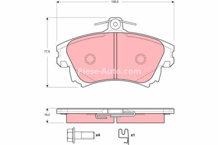 Set plăcuțe frână TRW, față (cu suplimente), pentru: MITSUBISHI COLT CZC VI, COLT VI; SMART FORFOUR 1.5 03.05-06.12