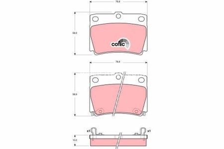 Set plăcuțe frână TRW, spate, pentru: MITSUBISHI PAJERO II, PAJERO III, PAJERO SPORT I, PAJERO SPORT II, PAJERO SPORT III 2.4D/2.5D/3.0 12.90-
