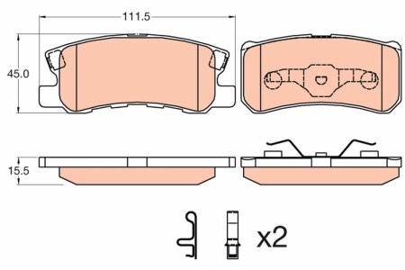 Set plăcuțe frână TRW, spate, (cu suplimente), pentru: MITSUBISHI ASX, ENDEAVOR, GRANDIS, LANCER VIII, OUTLANDER II 1.6-3.8 01.03-