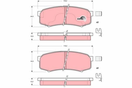 Set plăcuțe frână TRW, spate, (cu suplimente), pentru: MITSUBISHI PAJERO IV; TOYOTA LAND CRUISER, LAND CRUISER 100, LAND CRUISER 80, LAND CRUISER 90, LAND CRUISER PRADO 2.7-4.5 01.90-