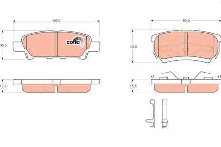 Set plăcuțe frână TRW, spate, (cu suplimente), pentru: JEEP COMPASS; MITSUBISHI LANCER VII, LANCER VIII, OUTLANDER I 1.3-2.4 03.01-