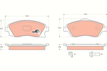 Set plăcuțe frână TRW, față (cu accesorii; cu șuruburi de ghidare etrier frână), pentru: OPEL COMBO TOUR, COMBO/MINIVAN, CORSA C, CORSA C/HATCHBACK, MERIVA A, TIGRA 1.0-1.8 09.00-