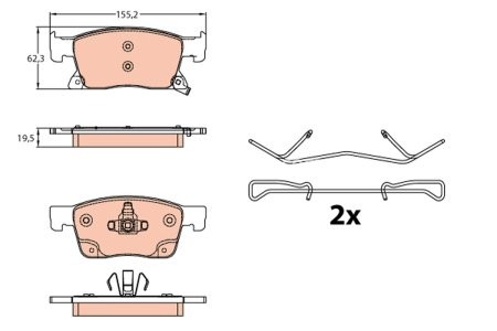 Set plăcuțe frână TRW, față (cu suplimente), pentru: OPEL ASTRA K, ASTRA K/KOMBI 1.0-1.6D 06.15-