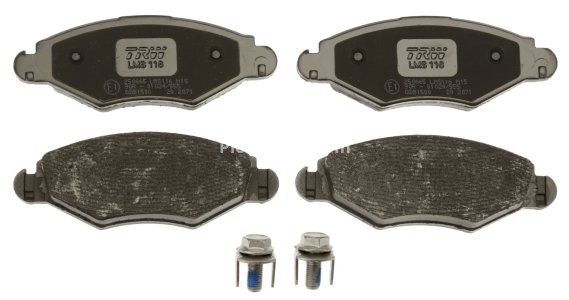 Set plăcuțe frână TRW, față (cu accesorii; cu șuruburi de ghidare etrier frână), pentru: PEUGEOT 206, 206+ 1.1-1.9D 09.98- 3