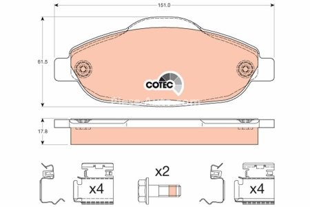 Set plăcuțe frână TRW, față (cu accesorii; cu șuruburi de ghidare etrier frână), pentru: PEUGEOT 3008, 308, 308 I, 308 I/KOMBI 1.2-2.0D 09.07-08.16