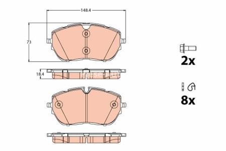 Set plăcuțe frână TRW, față (cu accesorii; cu șuruburi de ghidare etrier frână), pentru: PEUGEOT 308 II, 508 II 1.2-2.0D 11.13-