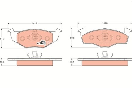 Set plăcuțe frână TRW, față, pentru: SEAT CORDOBA, CORDOBA VARIO, IBIZA II, TOLEDO I; VW GOLF III, POLO, POLO III CLASSIC, POLO/KOMBI, VENTO 1.4-1.9D 05.91-12.02