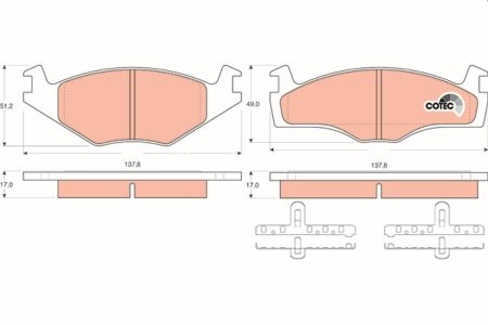Set plăcuțe frână TRW, față (cu suplimente), pentru: SEAT CORDOBA, CORDOBA VARIO, IBIZA II; VW POLO, POLO CLASSIC, POLO II, POLO III, POLO III CLASSIC, POLO/HATCHBACK 1.0-1.9D 10.81-12.02