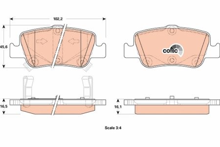 Set plăcuțe frână TRW, spate, (cu suplimente), pentru: TOYOTA AURIS, COROLLA 1.2-2.2D 10.06-08.19