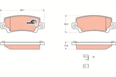 Set plăcuțe frână TRW, spate, (cu suplimente), pentru: TOYOTA COROLLA 1.4-2.0D 01.01-03.08