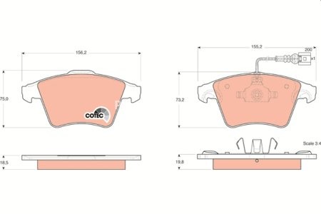 Set plăcuțe frână TRW, față, pentru: VW CALIFORNIA T5 CAMPER, CALIFORNIA T6 CAMPER, MULTIVAN T5, MULTIVAN T6, TRANSPORTER T4, TRANSPORTER T5, TRANSPORTER T6 1.9D-3.2 10.92-