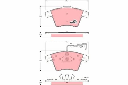 Set plăcuțe frână TRW, față, pentru: VW CALIFORNIA T5 CAMPER, MULTIVAN T5, TRANSPORTER T5 1.9D-3.2 04.03-08.15