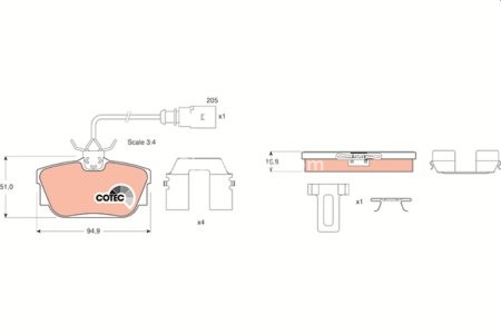 Set plăcuțe frână TRW, spate, (cu accesorii; cu șuruburi de ghidare etrier frână), pentru: VW CALIFORNIA T4 CAMPER, SHARAN, TRANSPORTER T4 1.8-2.8 07.90-06.03