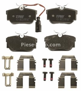Set plăcuțe frână TRW, spate, (cu accesorii; cu șuruburi de ghidare etrier frână), pentru: VW CALIFORNIA T4 CAMPER, SHARAN, TRANSPORTER T4 1.8-2.8 07.90-06.03 3