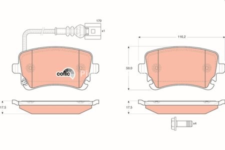 Set plăcuțe frână TRW, spate, (cu accesorii; cu șuruburi de ghidare etrier frână), pentru: VW CALIFORNIA T5 CAMPER, CALIFORNIA T6 CAMPER, MULTIVAN T5, MULTIVAN T6 1.9D-Electric 04.03-