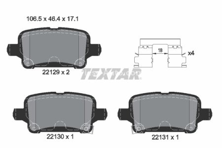 Set plăcuțe frână TEXTAR, spate, pentru: CHEVROLET BOLT, VOLT; OPEL AMPERA-E, ASTRA K, ASTRA K/KOMBI, INSIGNIA B, INSIGNIA B COUNTRY, INSIGNIA B GRAND SPORT 1.0-Electric 06.15-