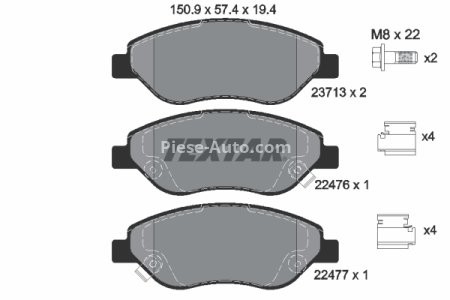 Set plăcuțe frână TEXTAR, față, pentru: FIAT TIPO 1.0-1.6D 10.15-