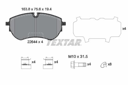 Set plăcuțe frână TEXTAR, față, (cu accesorii; cu suruburi ghidare etrier frână), pentru: VW AMAROK 2.0D/3.0D 09.11-05.22