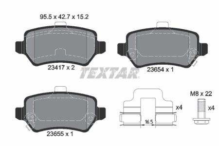 Set plăcuțe frână TEXTAR, spate, pentru: CHEVROLET ASTRA, CORSA, VIVA, ZAFIRA; KIA VENGA; OPEL ASTRA G, ASTRA G CLASSIC, ASTRA G/KOMBI, ASTRA H, ASTRA H CLASSIC, ASTRA H GTC 1.0-2.2D 08.94-