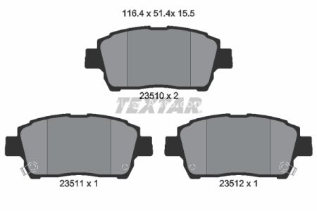 Set plăcuțe frână TEXTAR, față, pentru: TOYOTA BB I, CELICA, COROLLA, COROLLA VERSO, IST, PRIUS, WILL CYPHA I, YARIS, YARIS VERSO 1.0-1.8 04.99-06.13