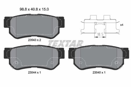 Set plăcuțe frână TEXTAR, spate, pentru: HYUNDAI ELANTRA IV, GETZ, GRANDEUR, HIGHWAY, MATRIX, SANTA FÉ I, SONATA IV, SONATA V, TRAJET, TRAJET/MINIVAN, TUCSON, TUCSON/SUV, XG 1.1-3.8 03.98- 3