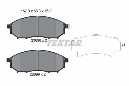 Set plăcuțe frână TEXTAR, față, pentru: NISSAN MURANO II, NAVARA, NP300 NAVARA, PATHFINDER III, QASHQAI I, STAGEA; RENAULT KOLEOS I 1.5D-4.5 09.96-