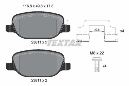 Set plăcuțe frână TEXTAR, spate (cu șurub ghid etrier; cu accesorii), pentru: ALFA ROMEO 159, BRERA, SPIDER 1.8-3.2 09.05-12.12