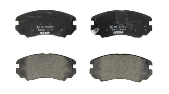 Set plăcuțe frână TEXTAR, față, pentru: HYUNDAI COUPE II, ELANTRA III, ELANTRA IV, SONATA IV, SONATA V, TIBURON, TUCSON, TUCSON/SUV; KIA MAGENTIS I, MAGENTIS II, OPTIMA, SOUL I 1.6-3.3 03.98- 3