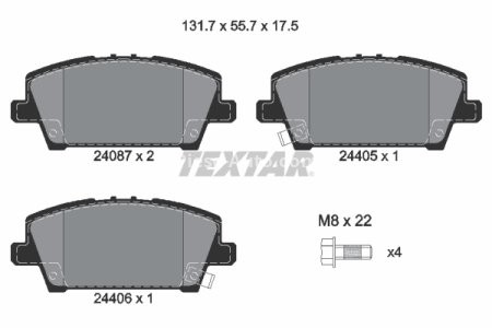 Set plăcuțe frână TEXTAR, față, pentru: HONDA CIVIC VIII 1.4/1.8/2.2D 09.05-12.11