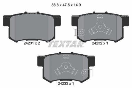 Set plăcuțe frână TEXTAR, spate, pentru: HONDA ACCORD IX, CIVIC III, CIVIC IV, CROSSTOUR I, CR-V II, CR-V III, CR-V IV, CR-V V, FR-V, STREAM 1.5-3.5 03.86-