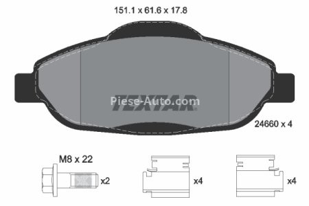 Set plăcuțe frână TEXTAR, față, pentru: PEUGEOT 3008, 308, 308 I, 308 I/KOMBI, 408 1.2-2.0ALK 09.07- 3