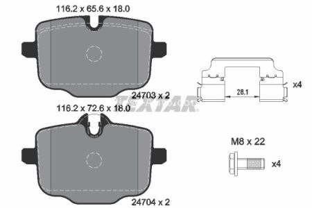 Set plăcuțe frână TEXTAR ,spate (cu accesorii; cu suruburi ghidare etrier frână), pentru: BMW 2 (G42, G87), 5 (F10), 5 (F11), 6 (F12), 6 (F13), 6 GRAN COUPE (F06) 2.0D-4.4 01.10- 3
