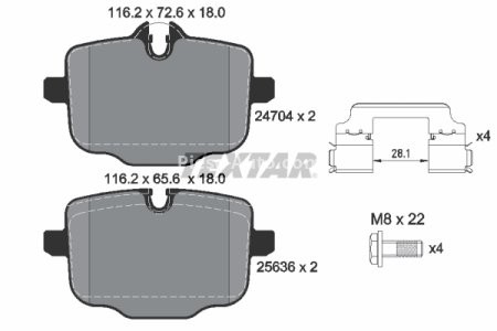 Set plăcuțe frână TEXTAR, spate, pentru: BMW 5 (G30, F90), 5 (G31), 6 GRAN TURISMO (G32), 7 (G11, G12), 8 (G14, F91), 8 (G15, F92), 8 GRAN COUPE (G16, F93), IX (I20), X3 (G01) 1.6-Electric 07.15-