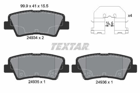 Set plăcuțe frână TEXTAR, spate, pentru: HYUNDAI ELANTRA IV, GRANDEUR, SONATA V, TUCSON, TUCSON/SUV; KIA OPIRUS, SOUL I; SSANGYONG ACTYON II, ACTYON SPORTS I, KORANDO 1.6-3.8 09.03-