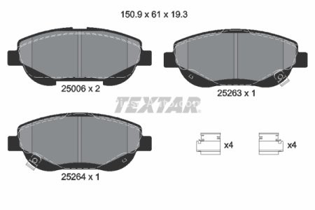 Set plăcuțe frână TEXTAR, față, (cu accesorii), pentru: TOYOTA AVENSIS, VERSO 1.6-2.2D 11.08-10.18