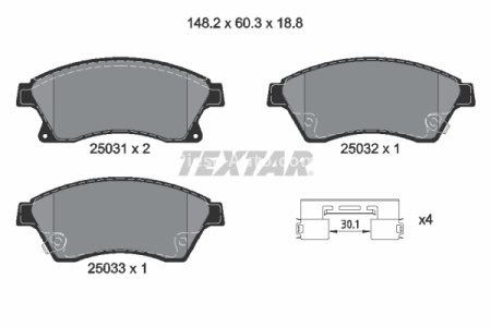 Set plăcuțe frână TEXTAR, față, pentru: CHEVROLET AVEO, CRUZE; OPEL ASTRA H CLASSIC, ASTRA J, ASTRA J GTC 1.2-2.0D 01.09-