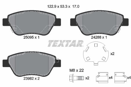 Set plăcuțe frână TEXTAR, față, (cu accesorii), pentru: OPEL ADAM, CORSA D 1.0-1.4LPG 07.06-02.19