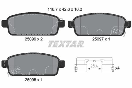 Set plăcuțe frână TEXTAR, spate, pentru: OPEL AMPERA, ASTRA H CLASSIC, ASTRA J, ASTRA J GTC, CASCADA, MOKKA / MOKKA X, ZAFIRA C 1.3D-2.0D 01.09-