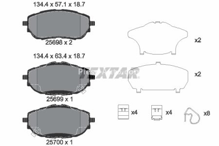 Set plăcuțe frână TEXTAR, față, (cu accesorii), pentru: TOYOTA AURIS, COROLLA 1.2-1.8H 03.07-08.19
