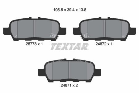 Set plăcuțe frână TEXTAR, spate, pentru: NISSAN ALTIMA, JUKE, LEAF, MAXIMA, NV200, NV200 / EVALIA, PULSAR, SENTRA VII 1.2-Electric 09.05-